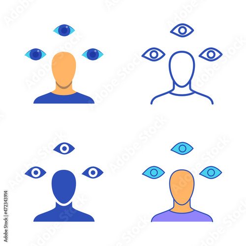 Paranoia disorder icon set in flat and line style
