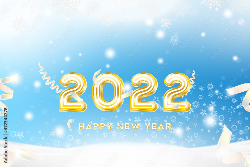 Postcard 2022 on the Christmas and New Year background with original gold shining font. Creative template with decoration elements. Flat vector illustration EPS10
