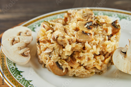 Rice pilaf with mushrooms. French gourmet cuisine