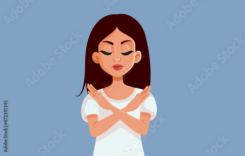 Unhappy Woman Crossing Her Arms Saying No Vector Illustration
