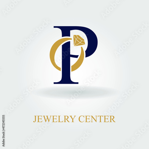 Modern Initial P Letter with Diamond Ring for Jewelry Accessories Business Logo Idea