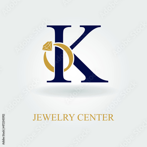 Modern Initial K Letter with Diamond Ring for Jewelry Accessories Business Logo Idea