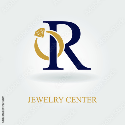 Modern Initial R Letter with Diamond Ring for Jewelry Accessories Business Logo Idea