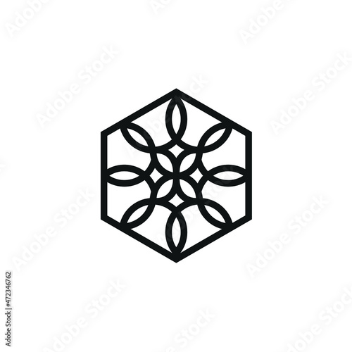 logo design of cannabis leaf pattern. hexagon icon symbol. abstract style