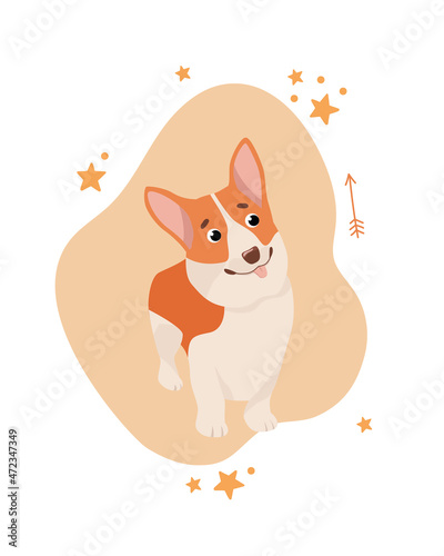 Cartoon corgi puppy smiling. Welsh dog. Cute sitting vector dog isolated on white background