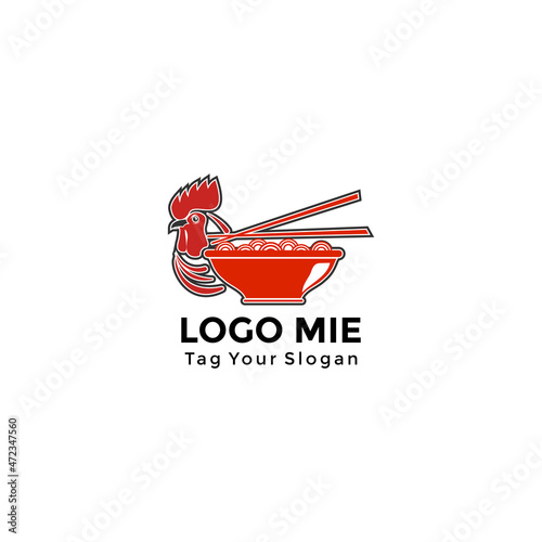 Chicken noodle restaurant logo template. Set noodle and bowl labels for business template illustration. Chicken noodle mascot logo vector, illustration of noodles in a bowl. Banner illustration