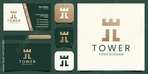 Castle logo with letter T icon design illustration