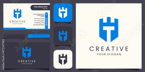 Castle logo with letter T icon design illustration