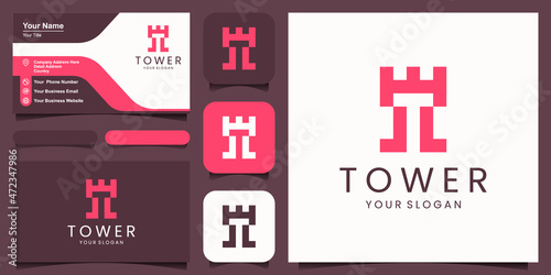 Castle logo with letter T icon design illustration