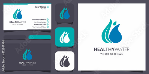 water Logo combined with human design vector template droplet shape.