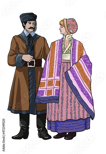 Drawing balarusian traditional clothes, art.illustration, vector