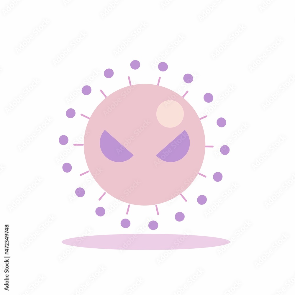 Pink Coronavirus in emotional narrow eyes, in flat design artwork