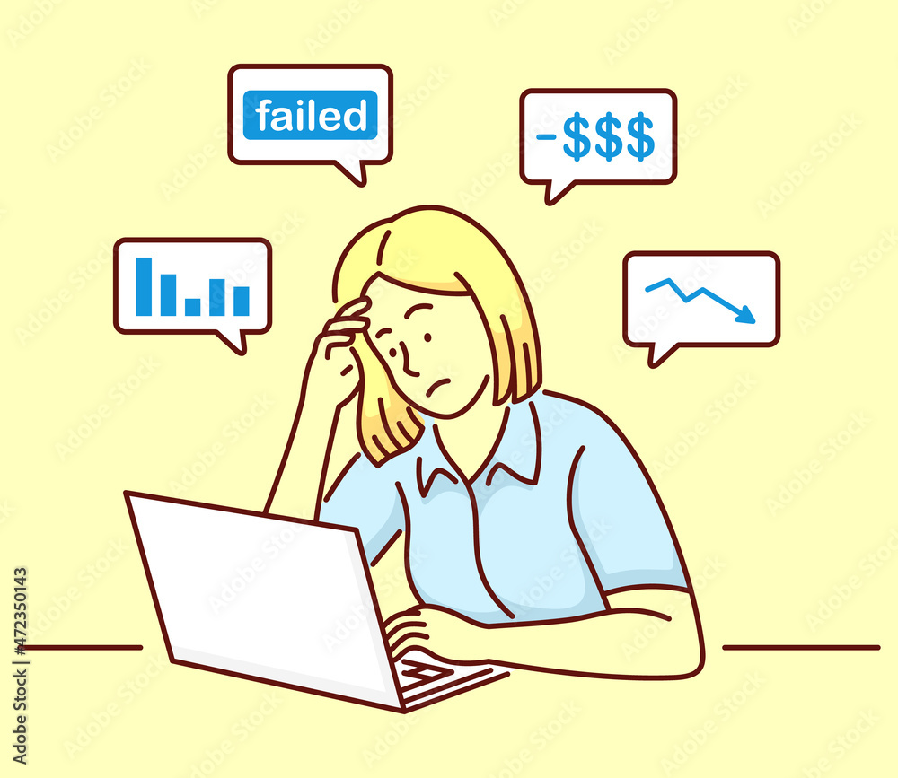 Mental disorder, finding answers, confusion concept. Woman suffering from depression. Girl trying to solve complex problems. Simple flat style vector Mental disorder, finding answers, confusion concept. Woman suffering from depression. Girl trying to solve complex problems. Simple flat style vector