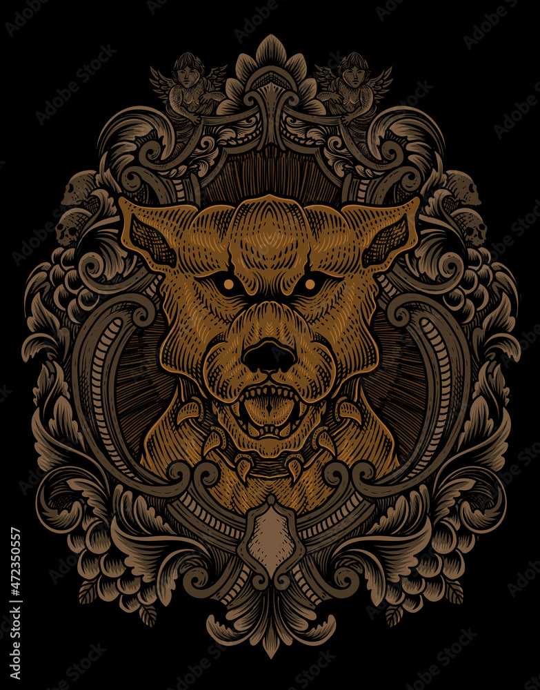 illustration vintage dog with engraving style