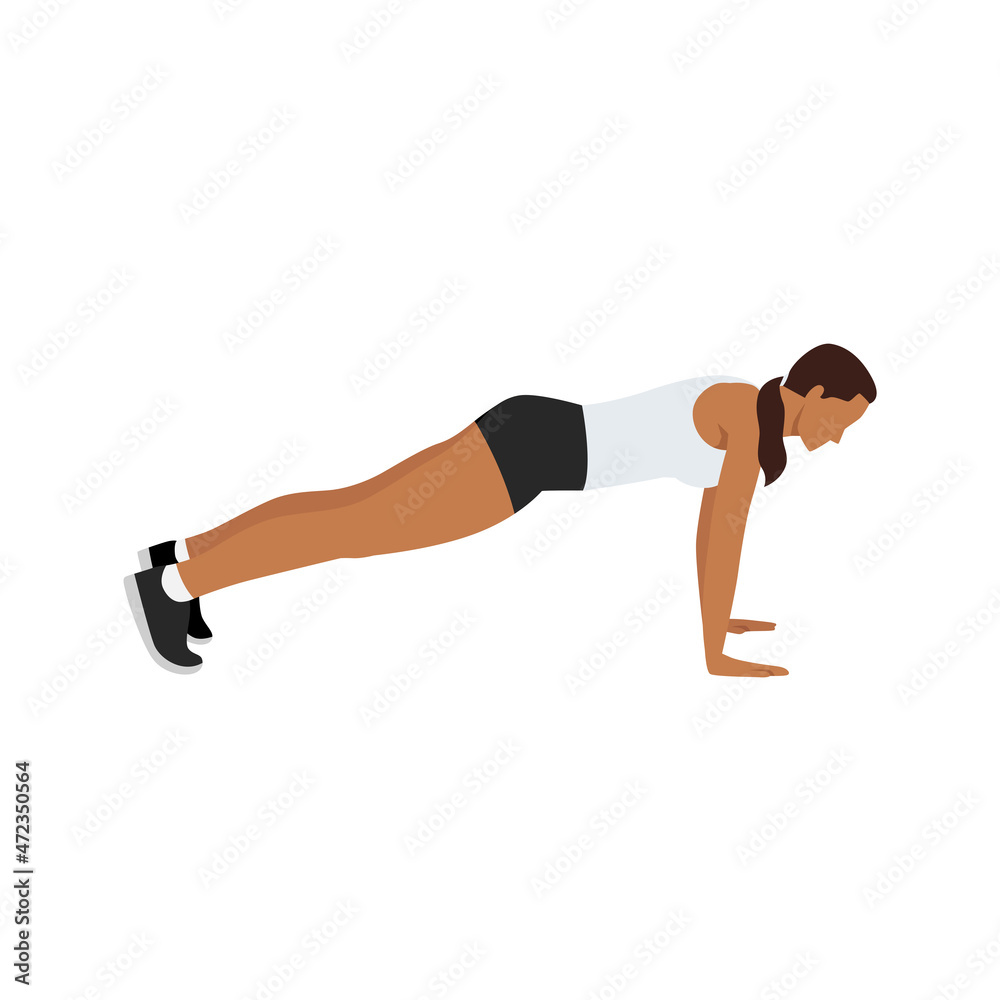 Woman doing plank. abdominals exercise flat vector illustration isolated on white background Woman doing plank. abdominals exercise flat vector illustration isolated on white background