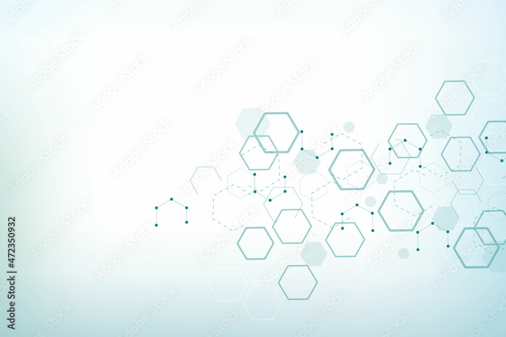 Fototapeta premium Hexagonal abstract background. Big Data Visualization. Global network connection. Medical, technology, science background. Vector illustration.