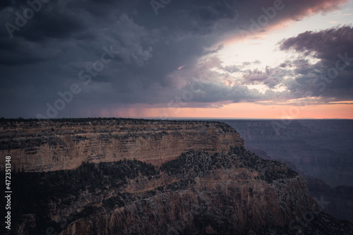 Perfect sunset with storm clouds in Grand Canyon National Park, Arizona, USA