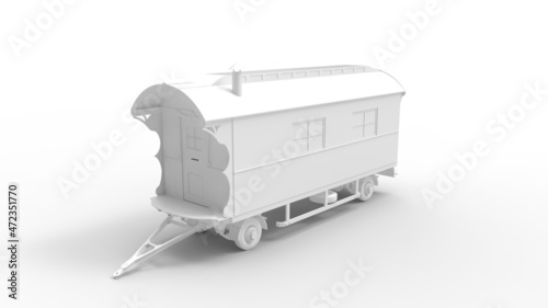 3d rendering of a gypsy wagon tiny house on wheels small home vaction house isolated in studio background. photo