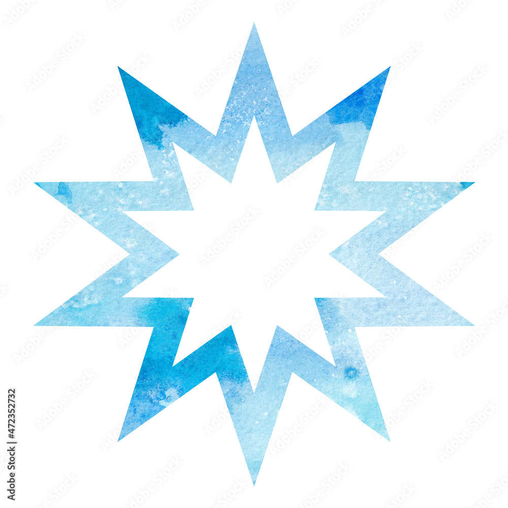 Blue snowflakes on a white background. Watercolor illustration.