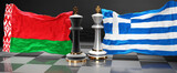 Belarus Greece summit, meeting or aliance between those two countries that aims at solving political issues, symbolized by a chess game with national flags, 3d illustration