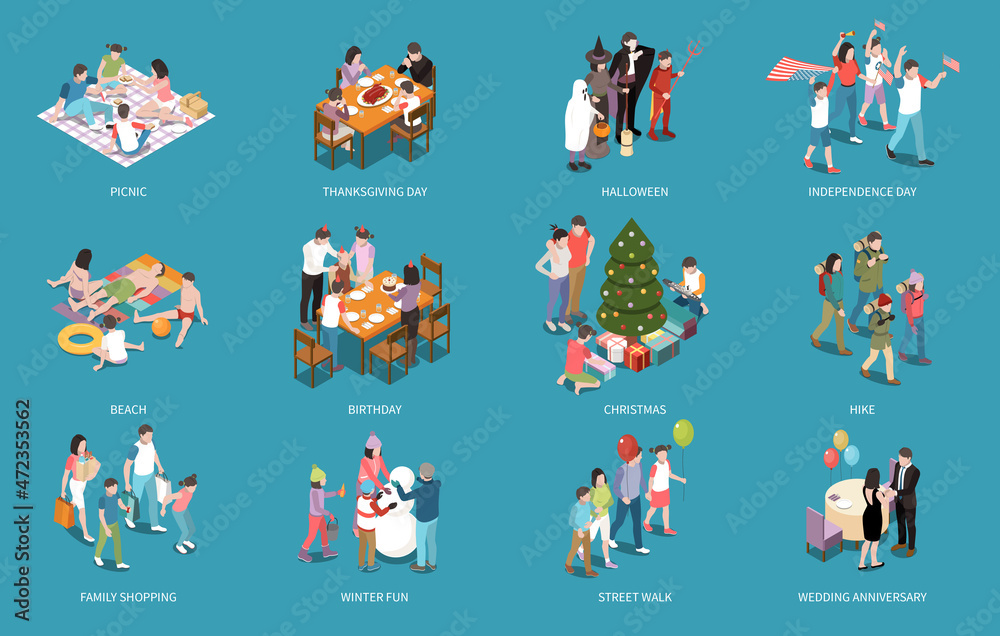 Fotografie Families Holidays Isometric Set