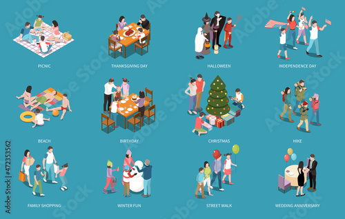 Families Holidays Isometric Set