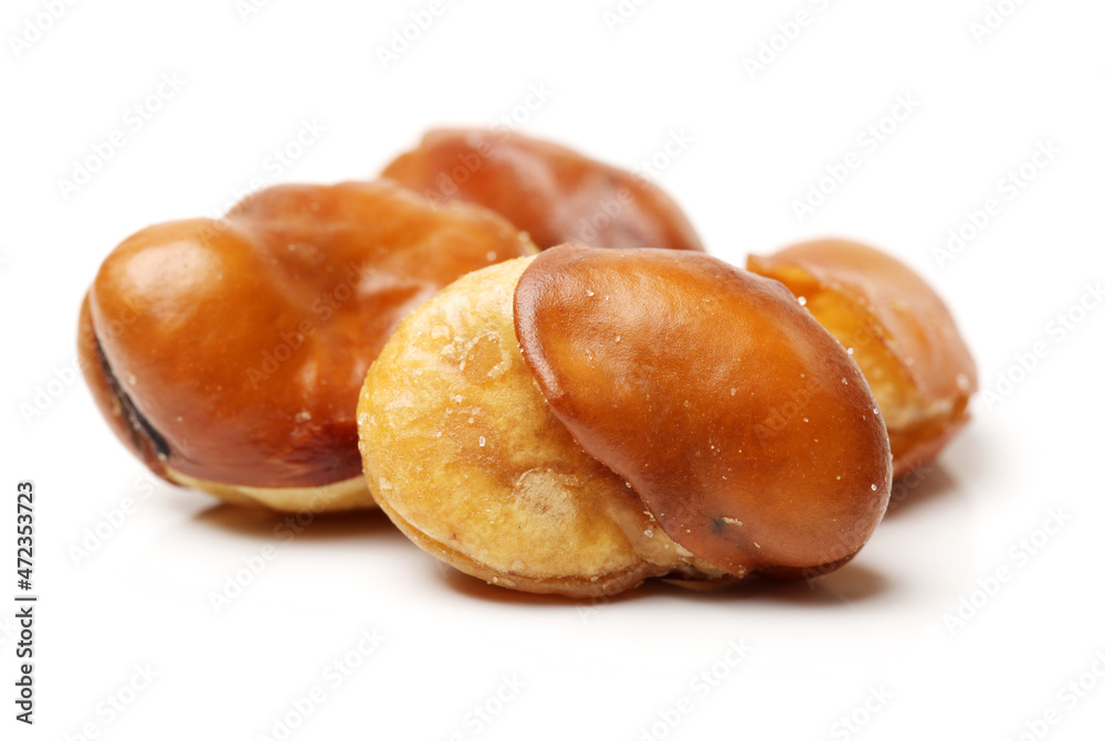 Broad bean, English Bean, European Bean, Field Bean. Fry (Vicia faba L.). on white background 