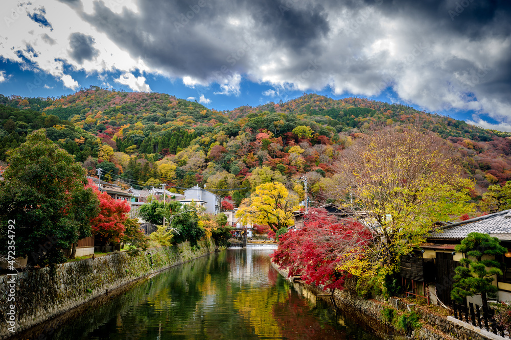 紅葉の京都嵐山と桂川