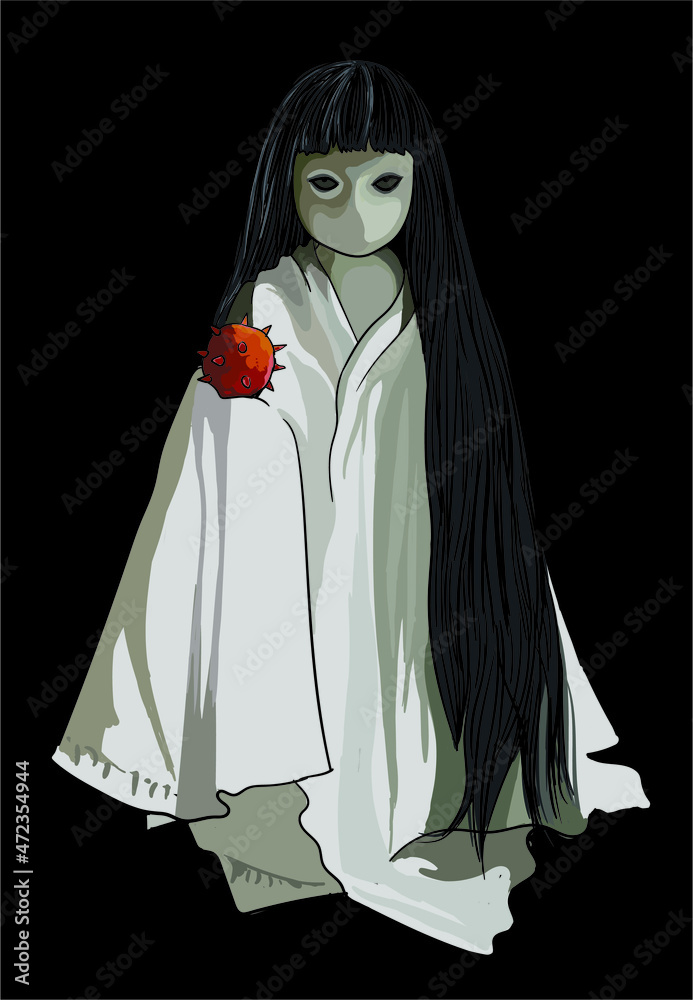 Naklejka premium Drawing japanese scary doll, art.illustration, vector