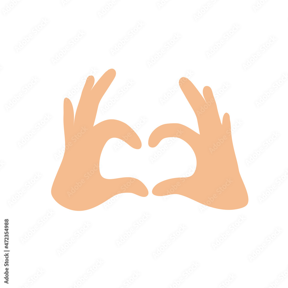 Hand heart gesture. Imitation love sign with two hands. Vector flat simple illustration Hand heart gesture. Imitation love sign with two hands. Vector flat simple illustration