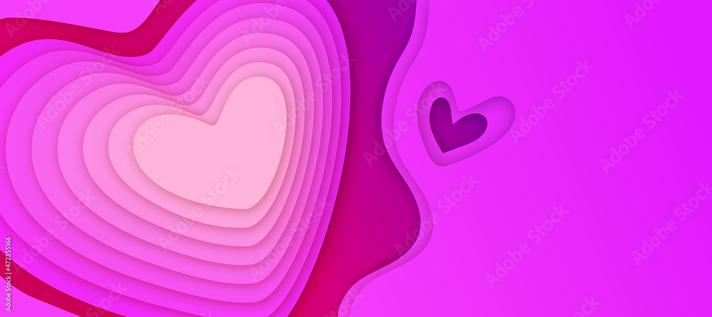 Valentines pink hearts of paper craft background design. Bright pink vibrant abstract background. Colorful geometric background. Bright poster background for invitation. Fluid shapes composition Valentines pink hearts of paper craft background design. Bright pink vibrant abstract background. Colorful geometric background. Bright poster background for invitation. Fluid shapes composition