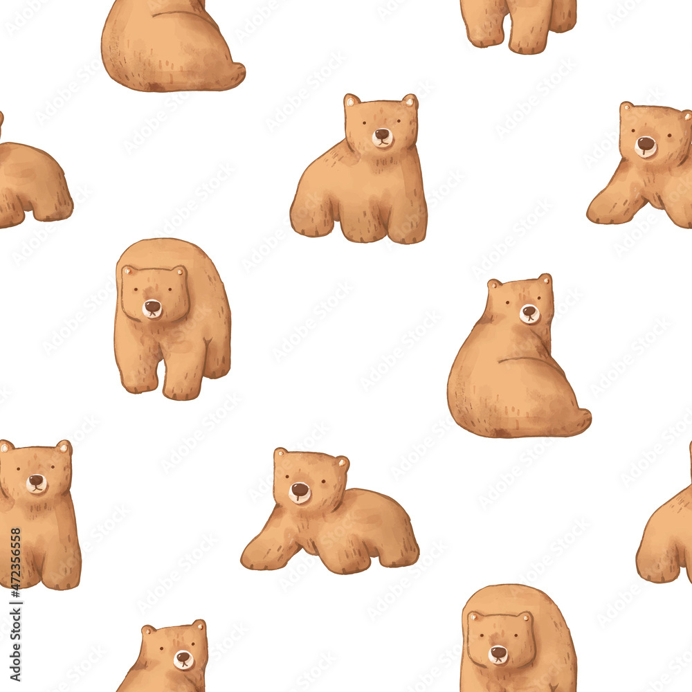 Fototapeta premium Seamless Pattern with Cartoon Bear Illustration Design on White Background
