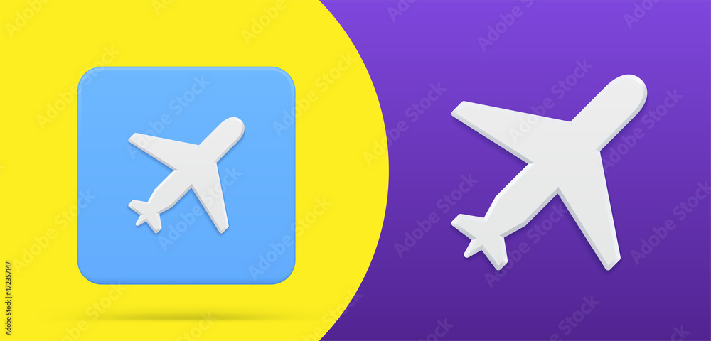Simple airplane 3d icon button set vector illustration. Logo template flying transportation