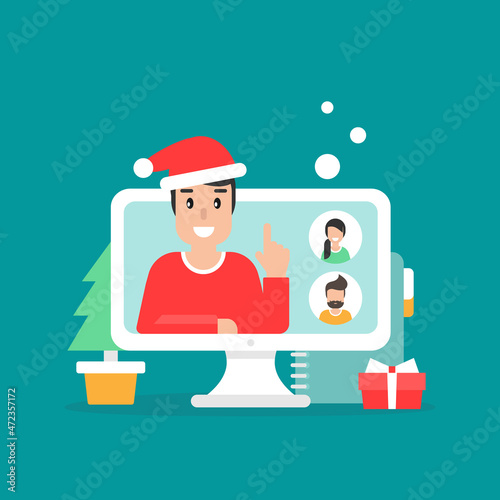 Webinar, online lass, remote team work concept. Learn and study via teleconference or video course.