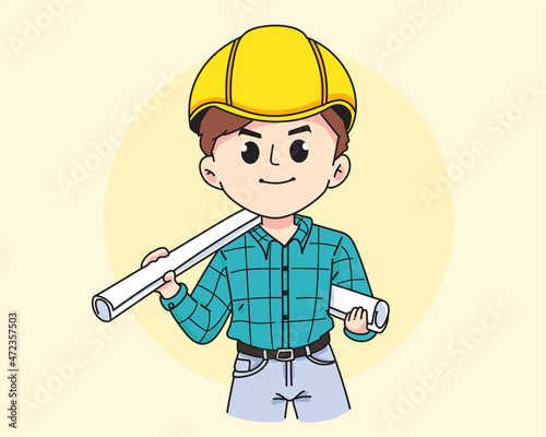 Engineer professional foreman construction worker concept cartoon hand drawn cartoon art illustration