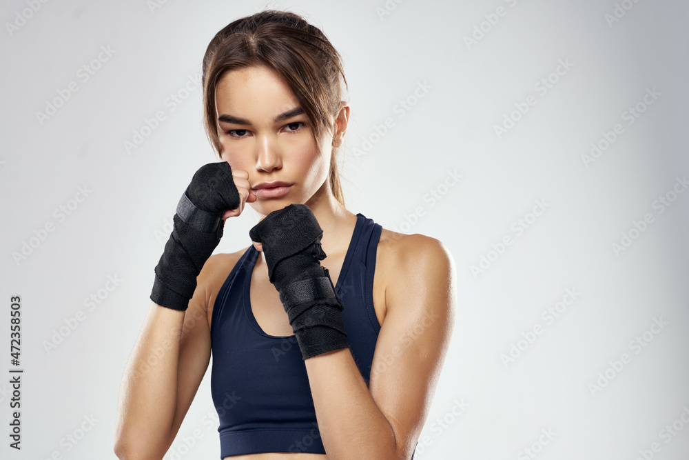 beautiful woman hand bandages punch workout fighter isolated background beautiful woman hand bandages punch workout fighter isolated background