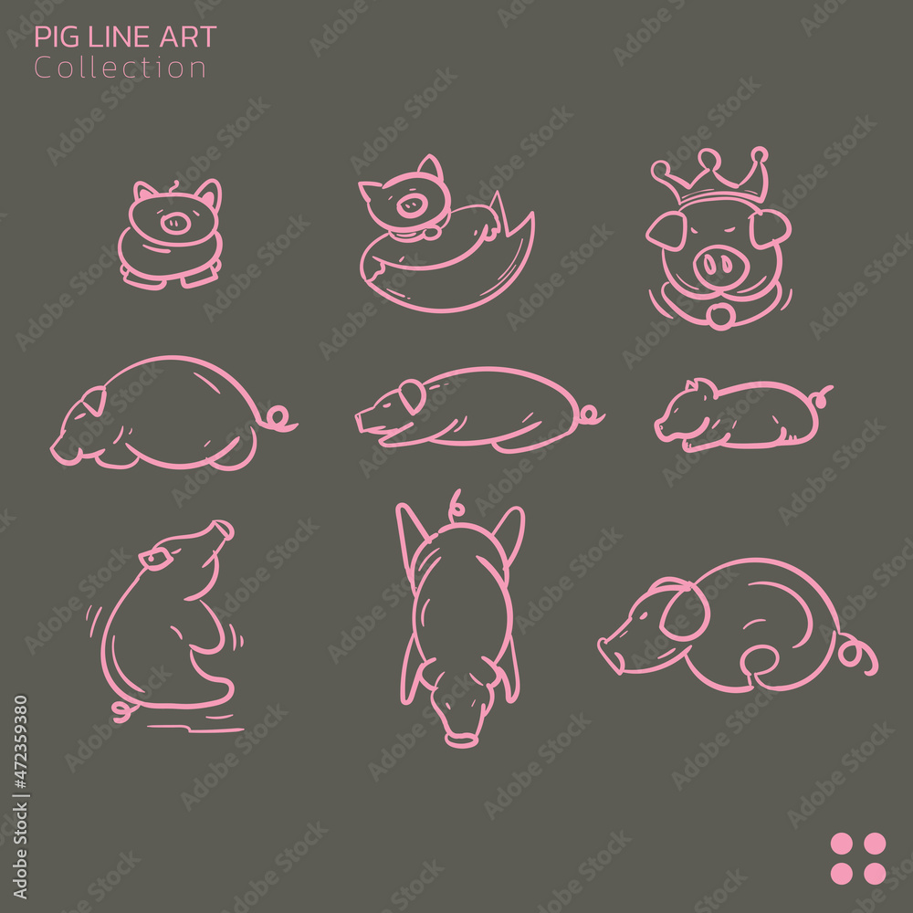Obraz premium pig vector collection in line art style. suitable for web icon, logo ,symbol, sticker etc. 