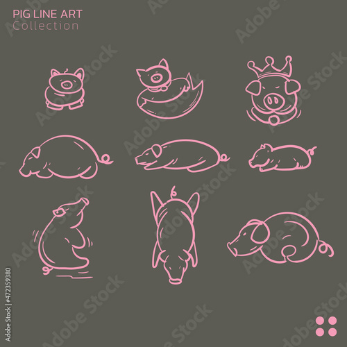 pig vector collection in line art style. suitable for web icon, logo ,symbol, sticker etc. 