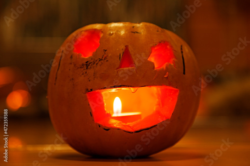 scary pumpkin that looks damaged for Halloween