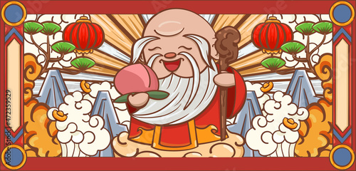 Hand drawn cartoon Chinese Zodiac illustration design for the long-lived elderly