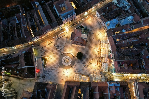 Aerial night view of the Council Square located in the historic center of Brasov city  Romania