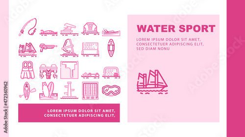 Water Sports Active Occupation Landing Web Page Header Banner Template Vector Kayak And Sap Board, Freediving Pool And Swimming, Volleyball And Basketball Water Sports, Fishing And Illustration