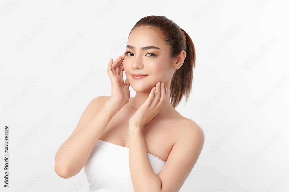 Beautiful young asian woman with clean fresh skin on white background, Face care, Facial treatment, Cosmetology, beauty and spa, Asian women portrait. Beautiful young asian woman with clean fresh skin on white background, Face care, Facial treatment, Cosmetology, beauty and spa, Asian women portrait.
