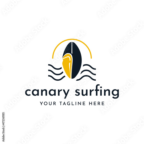 surfing logo design. surfboard with bird icon image