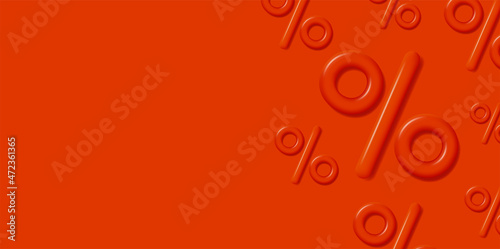 Red sale banner with mono chrome 3d percent symbol graphic and blank place for promo text