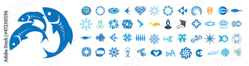 A set of vector fish logos on a white background