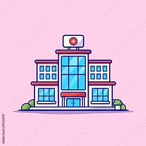 Hospital Building Cartoon Vector Icon Illustration. Healthy Building Icon Concept Isolated Premium Vector. Flat Cartoon Style
