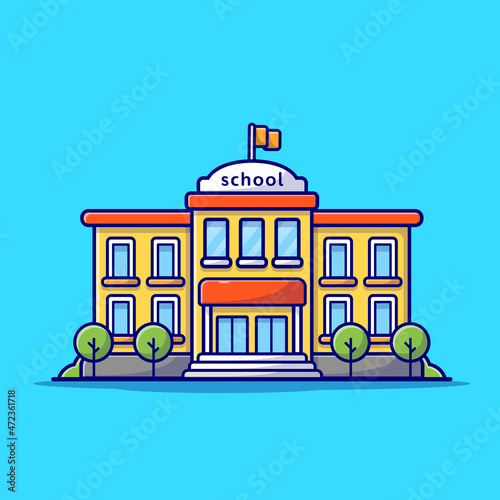 Fototapeta Naklejka Na Ścianę i Meble -  School Building Cartoon Vector Icon Illustration. Education Building Icon Concept Isolated Premium Vector. Flat Cartoon Style