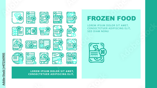 Frozen Food Storage Packaging Landing Web Page Header Banner Template Vector Broccoli And Mushrooms Vegetable Frozen Nutrition, Crab And Shrimp Seafood, Pizza and Dumplings Delicious Meal Illustration