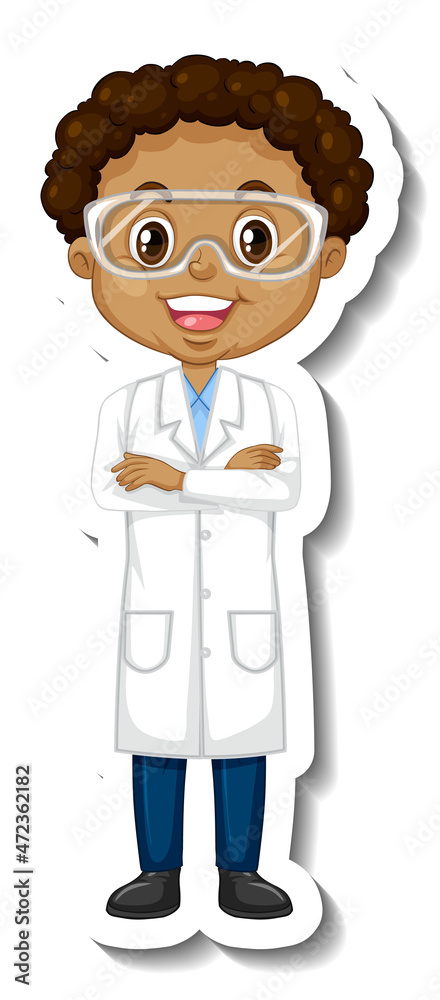 Scientist boy cartoon character sticker Scientist boy cartoon character sticker